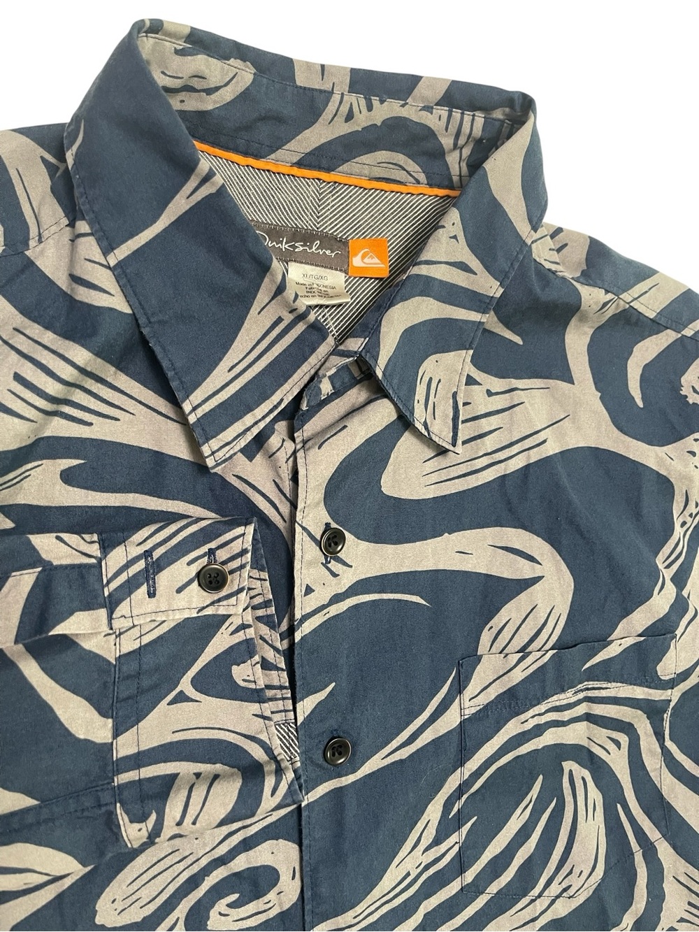 Quiksilver Navy & Cream Abstract Wave Button-Up